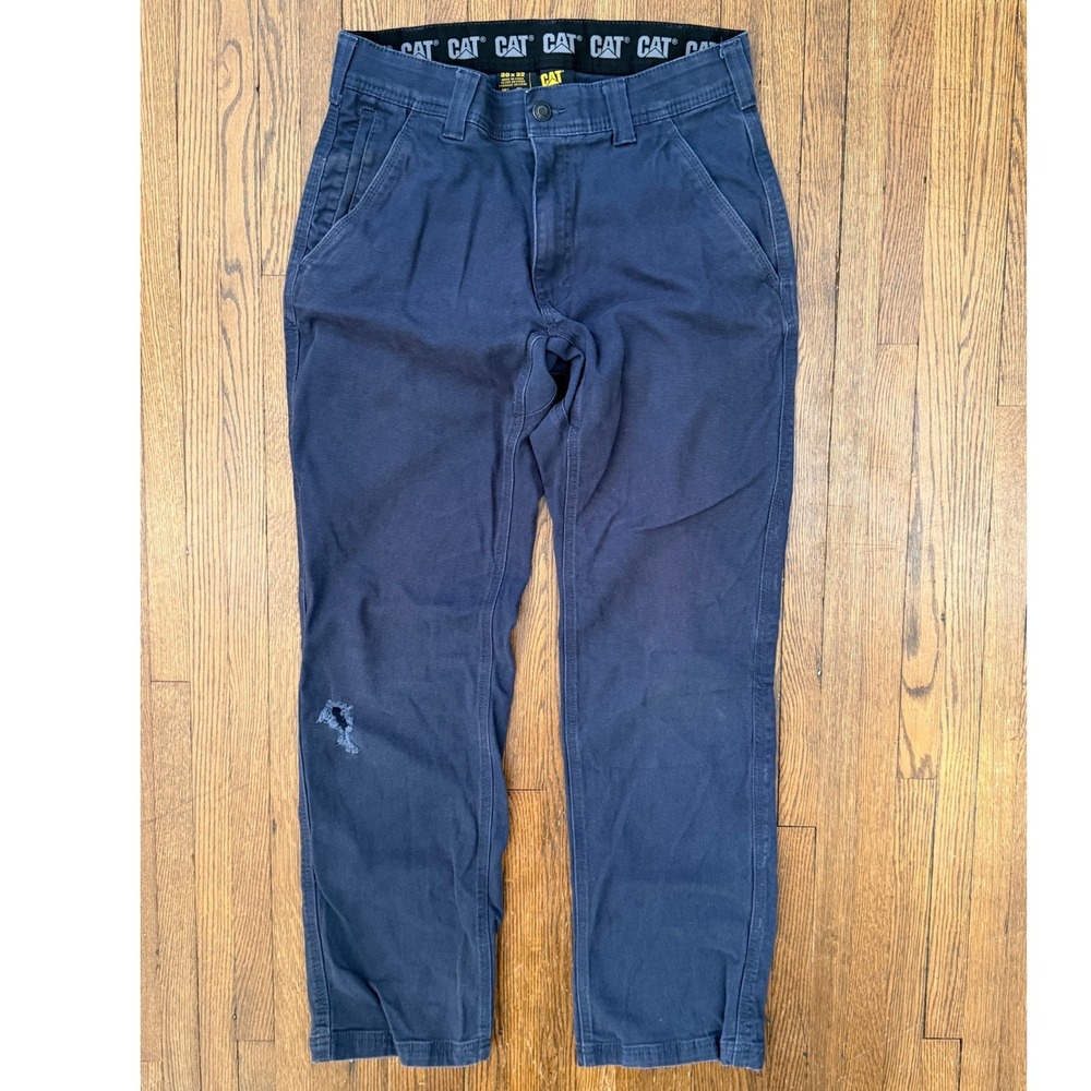 CAT Caterpillar Mens Navy Blue Work Pants Canvas Straight Leg 30x32 Utility